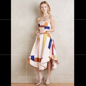 C/MEO Collective Vibrant Strapless Hi-Low Midi Dress In Color Block Dress Size S